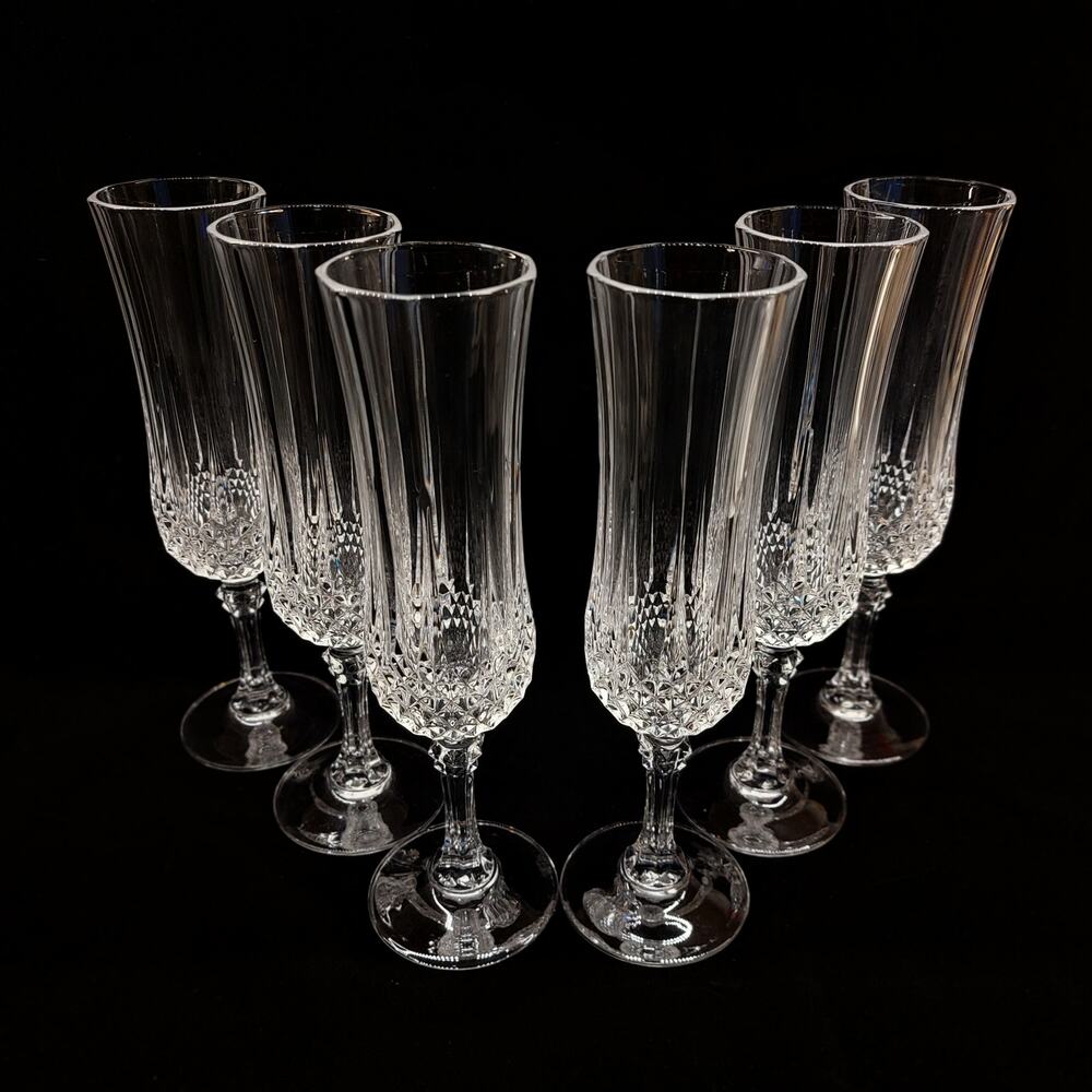 Cristal D'Arques Longchamp Crystal Champagne Flutes Glasses Wine Stemware France